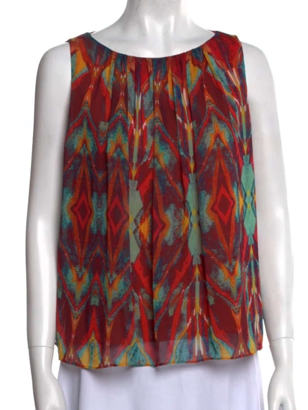 ALICE + OLIVIA Sleeveless Red Multicolor Printed Blouse - Women Tops